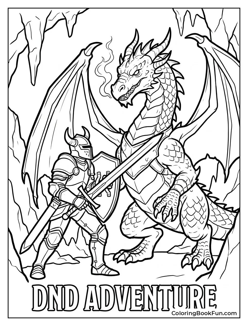 Fighter Clashing Swords with Dragon