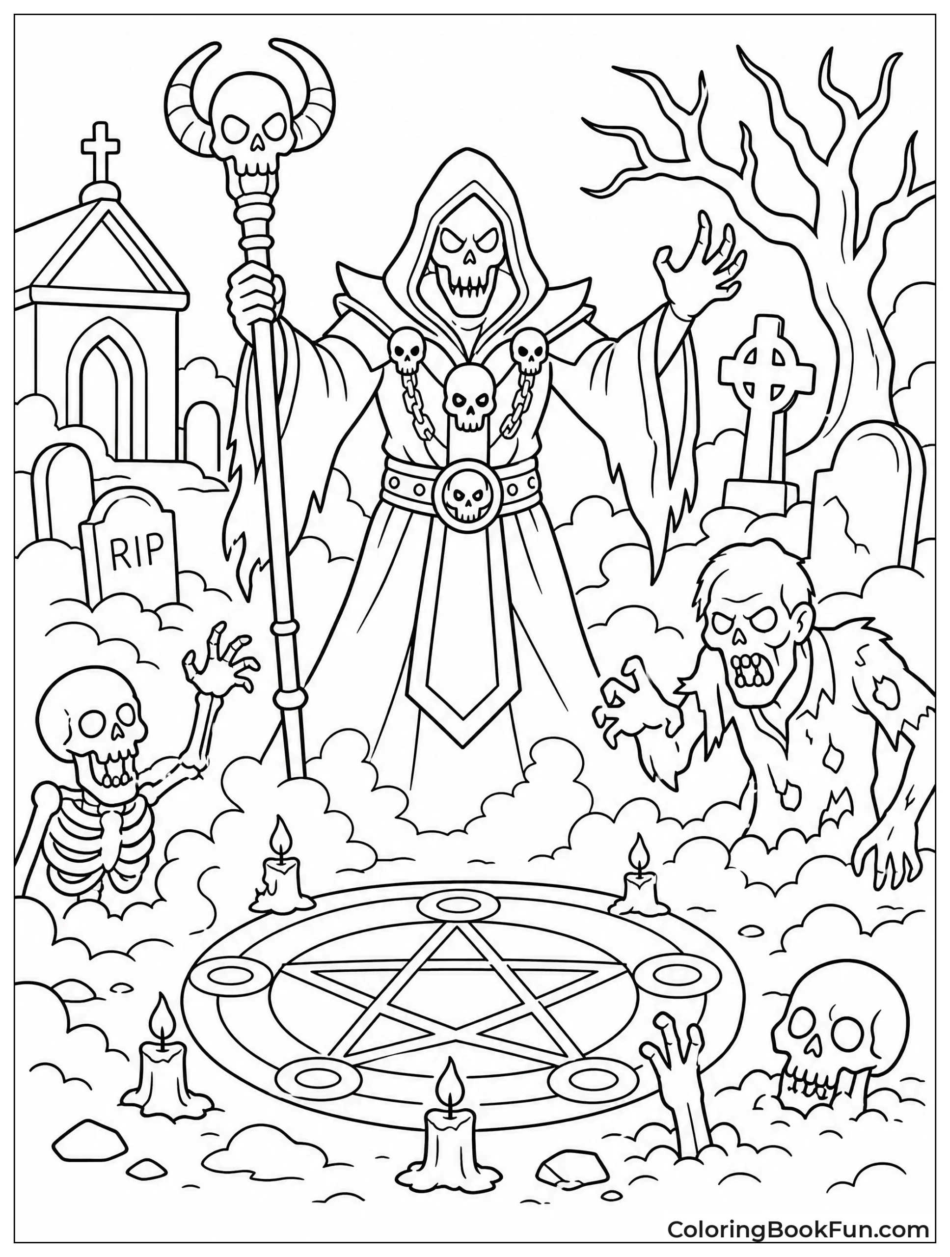 Necromancer Summoning Undead in Graveyard