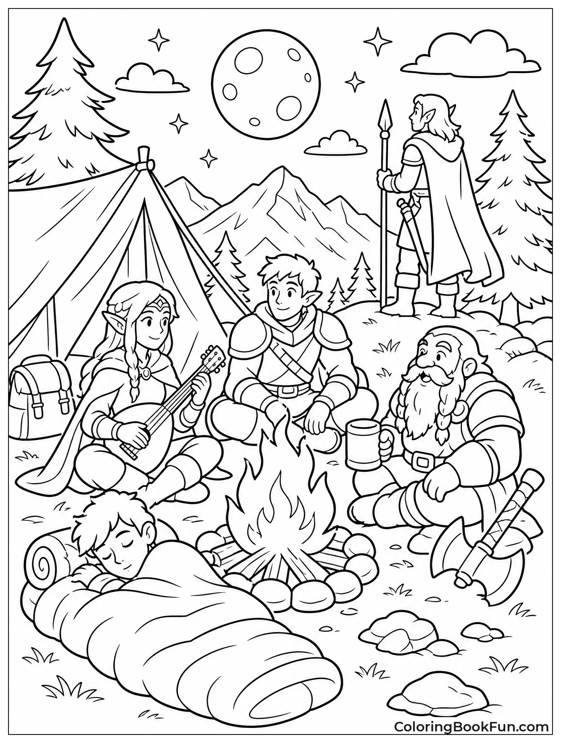 Adventurers Sitting Around Campfire