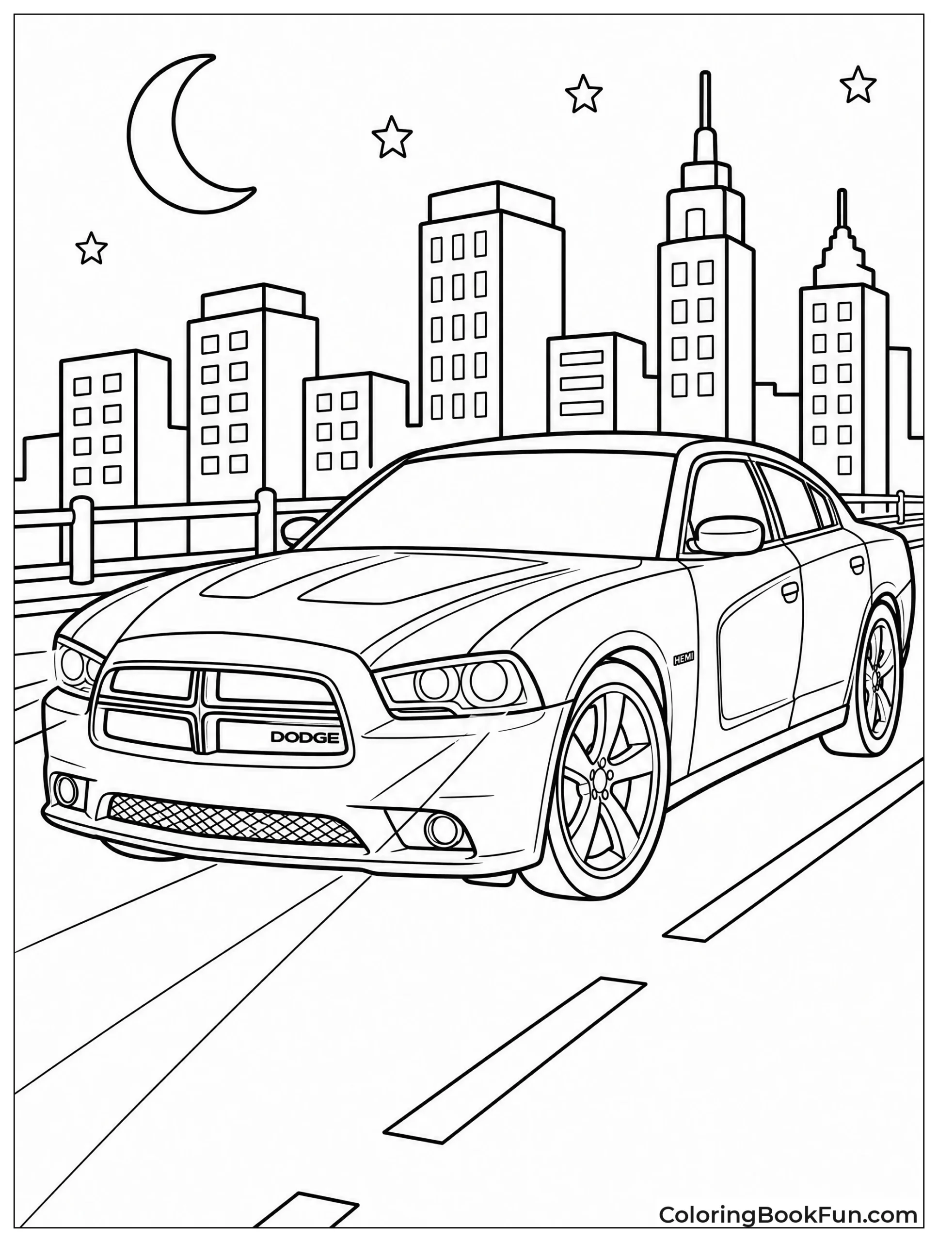 Charger Driving under Neon Lights
