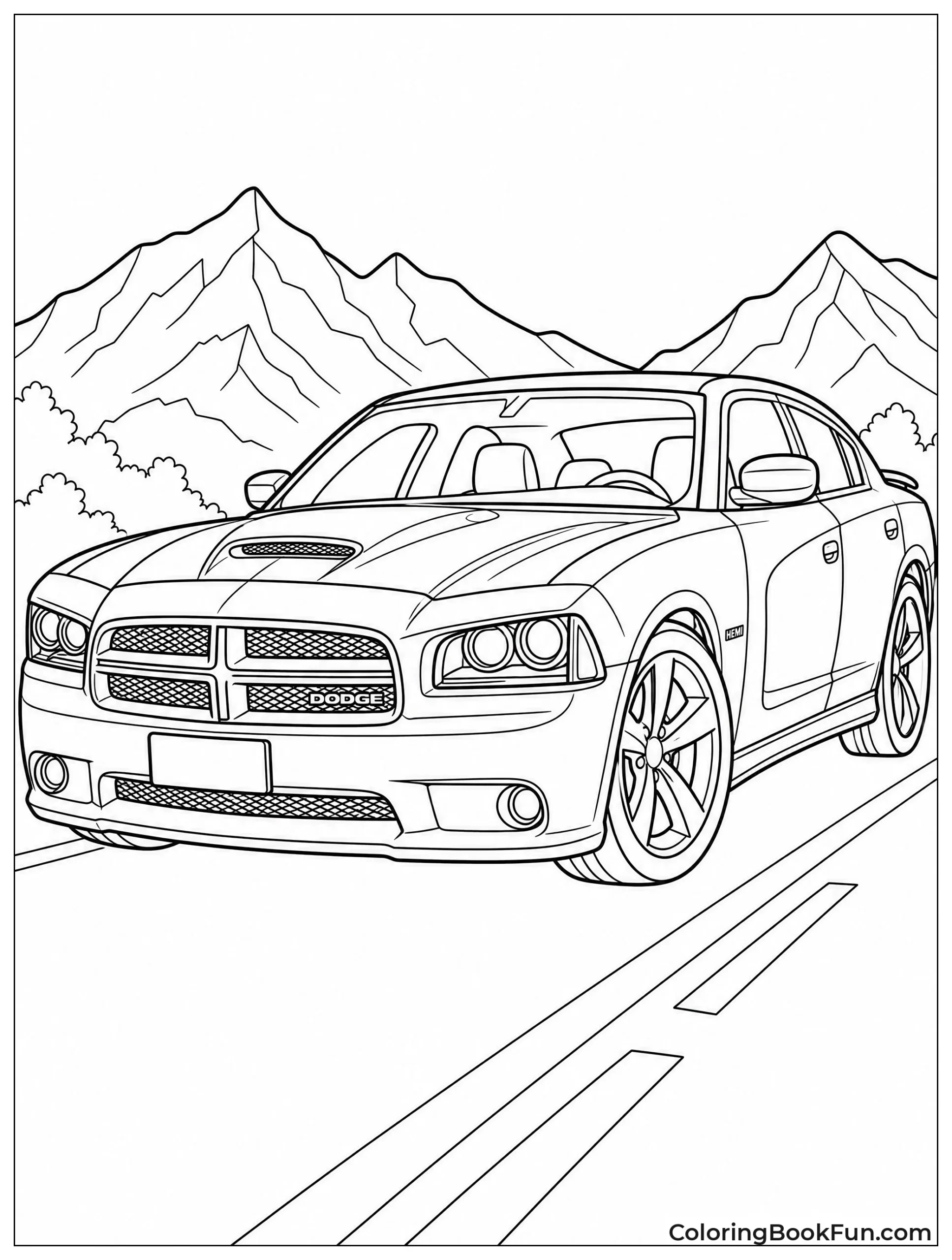 Detailed Muscle Car Drawing