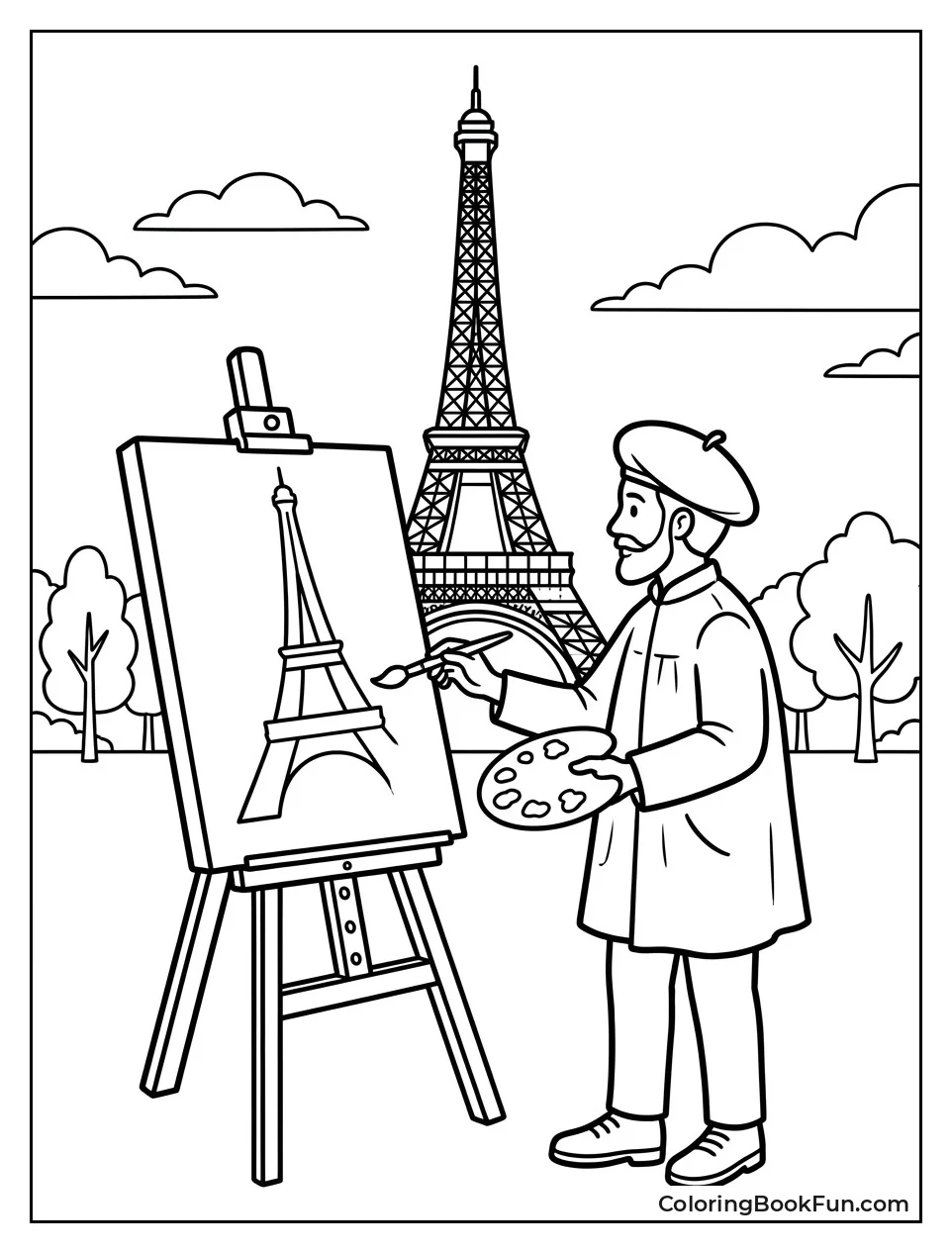 Painter Creating Eiffel Tower Picture