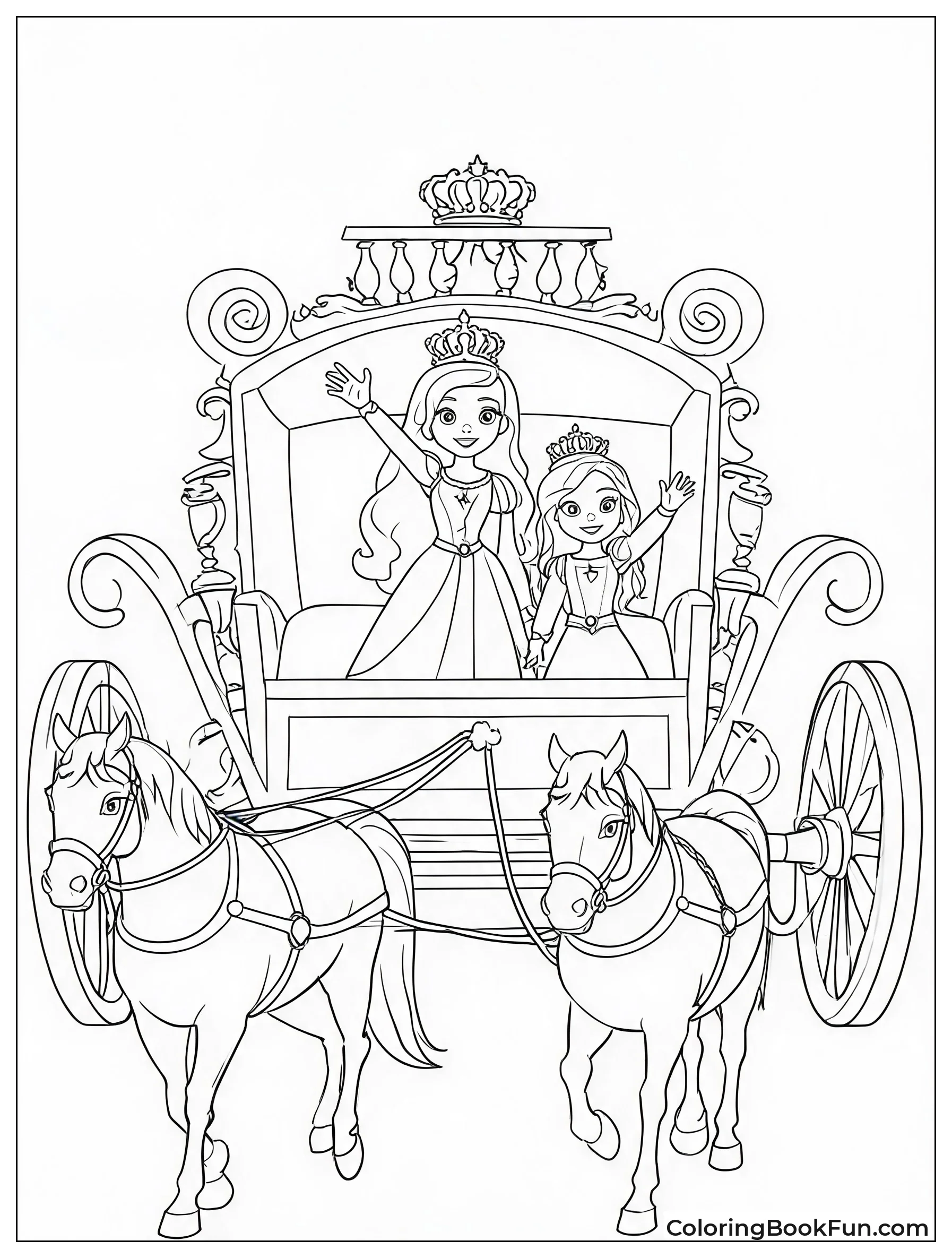 Sisters Waving from Carriage