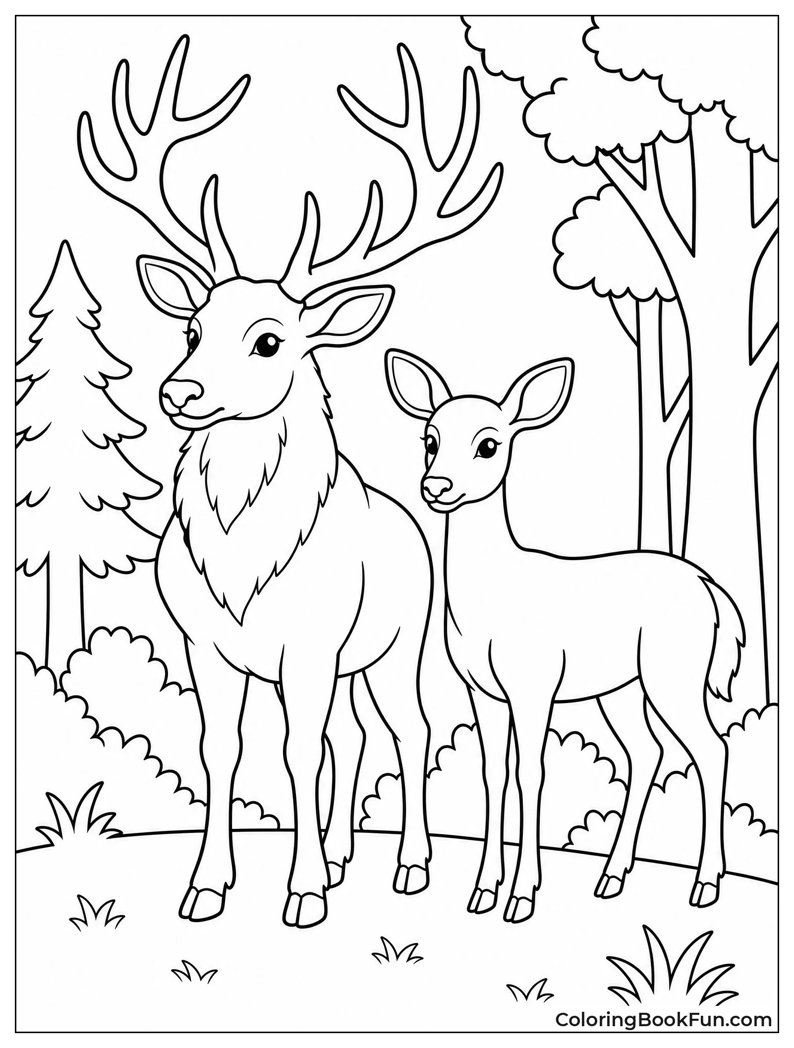 Elk Standing with Deer Friend