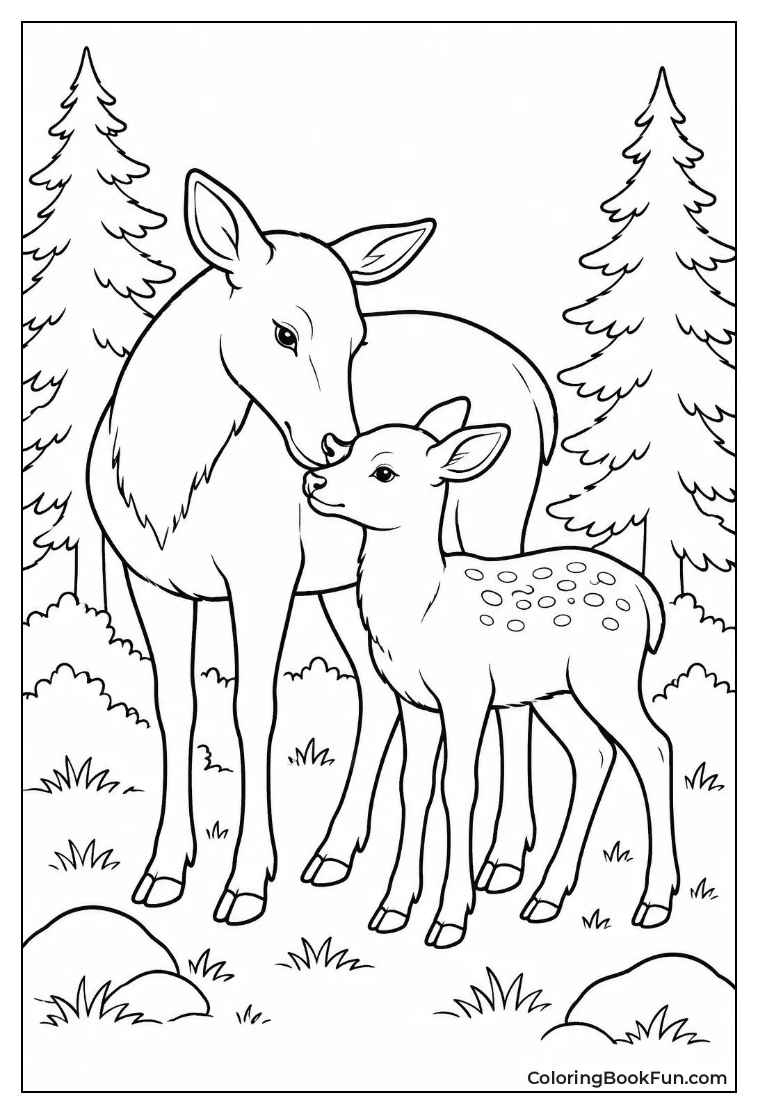 Mother Elk Nuzzling Her Calf