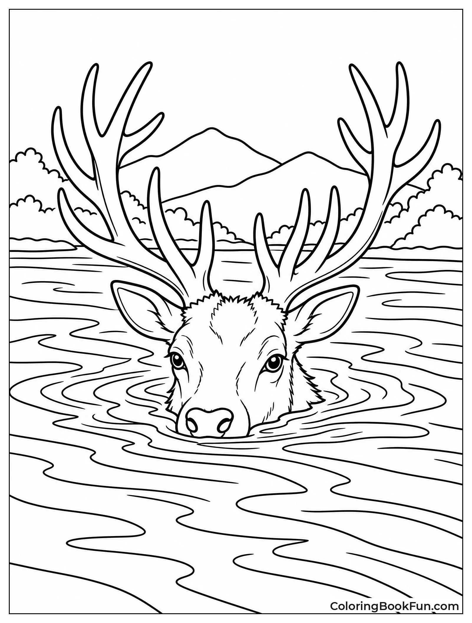 Elk Swimming Across River