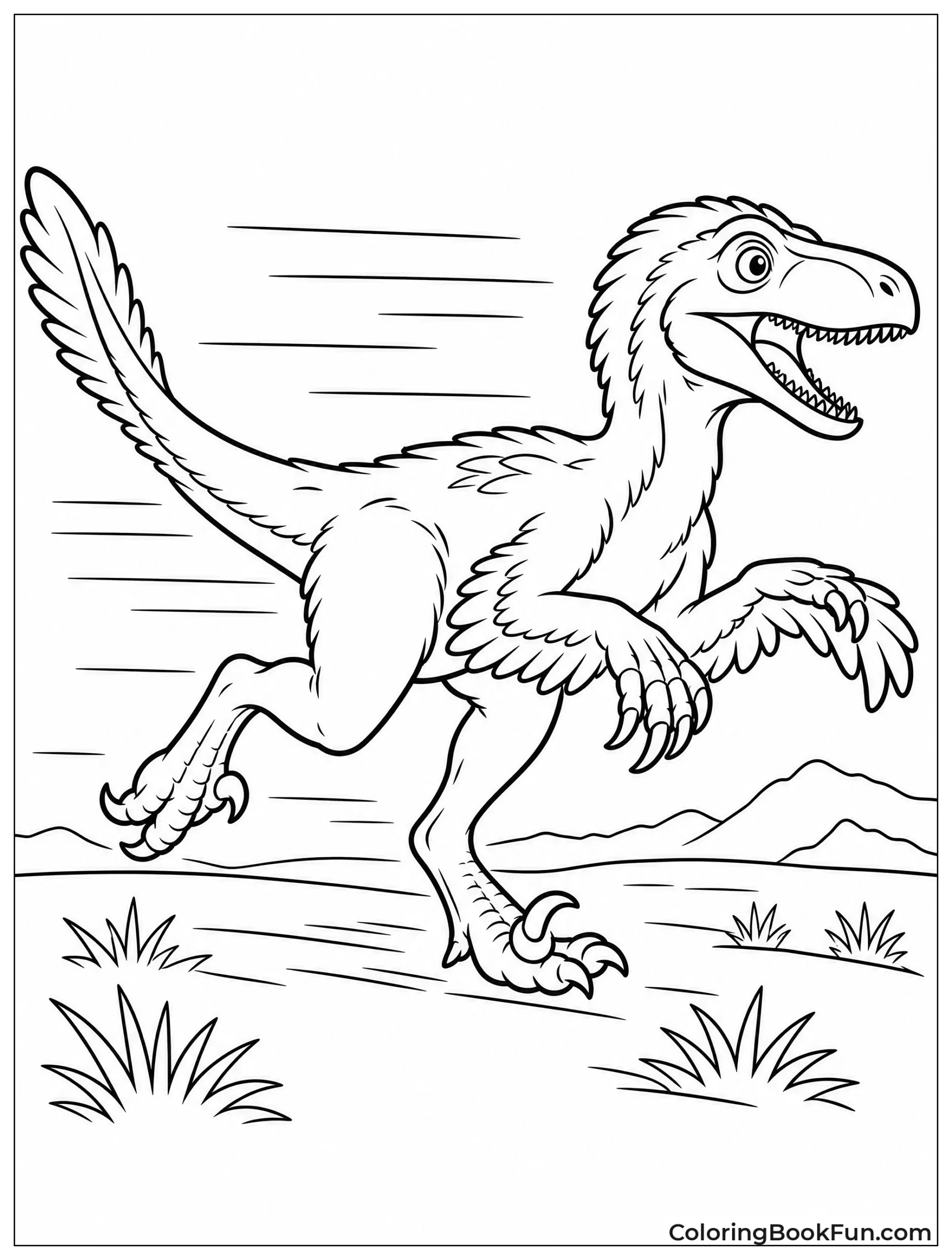 Feathered Raptor Running Across Plains