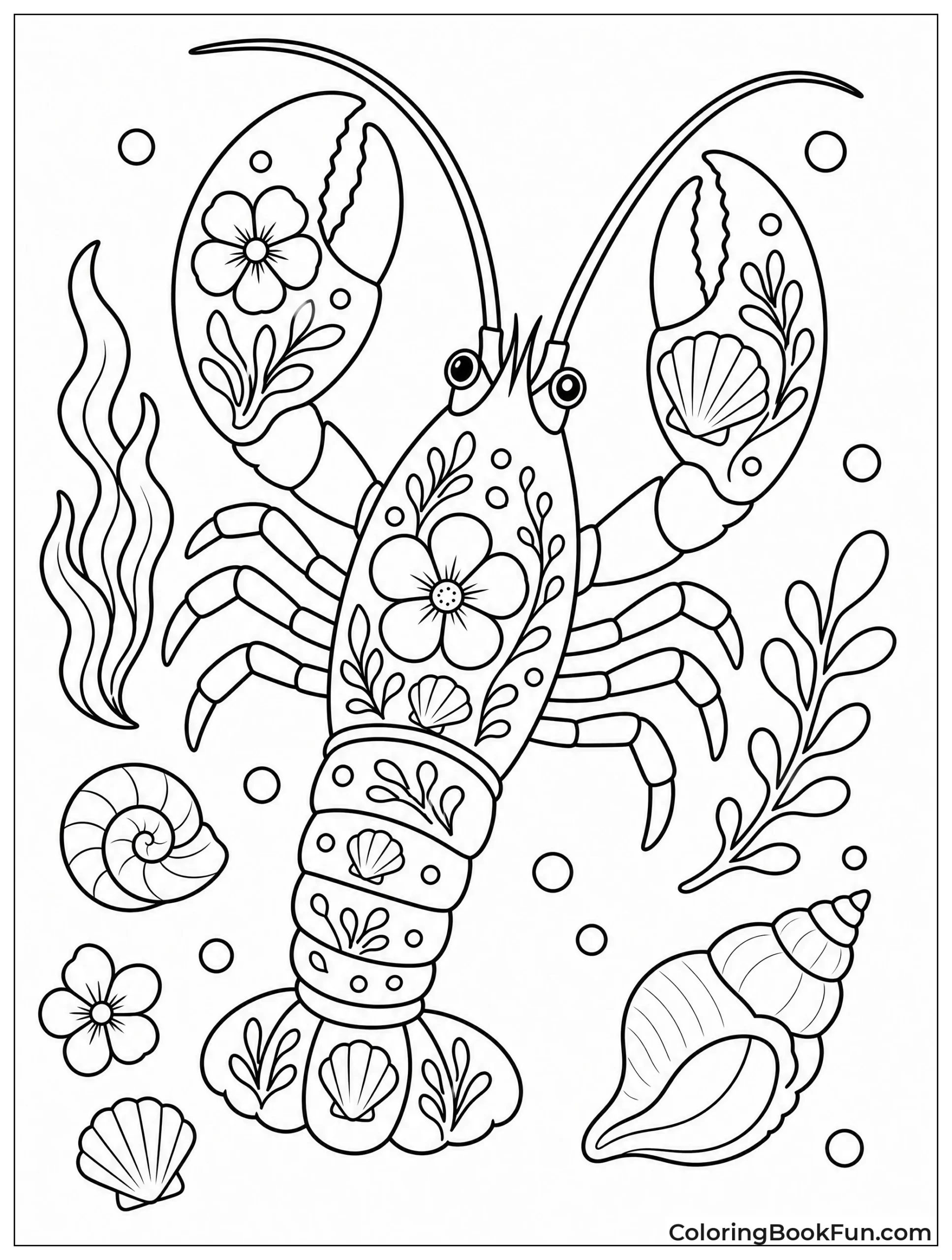 Lobster Decorated with Flowers and Shells