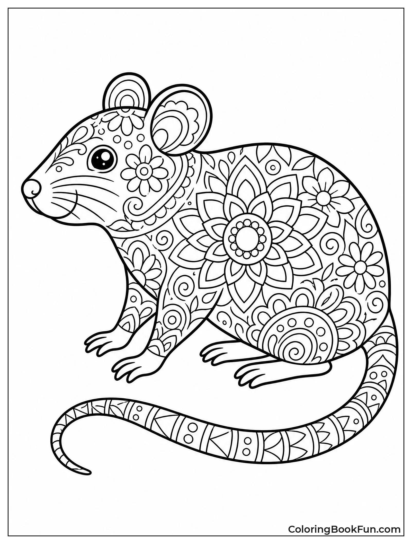 Rat Silhouette with Mandala Patterns