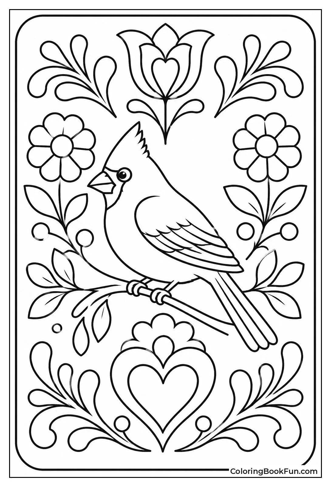 Folk Art Cardinal with Floral Patterns