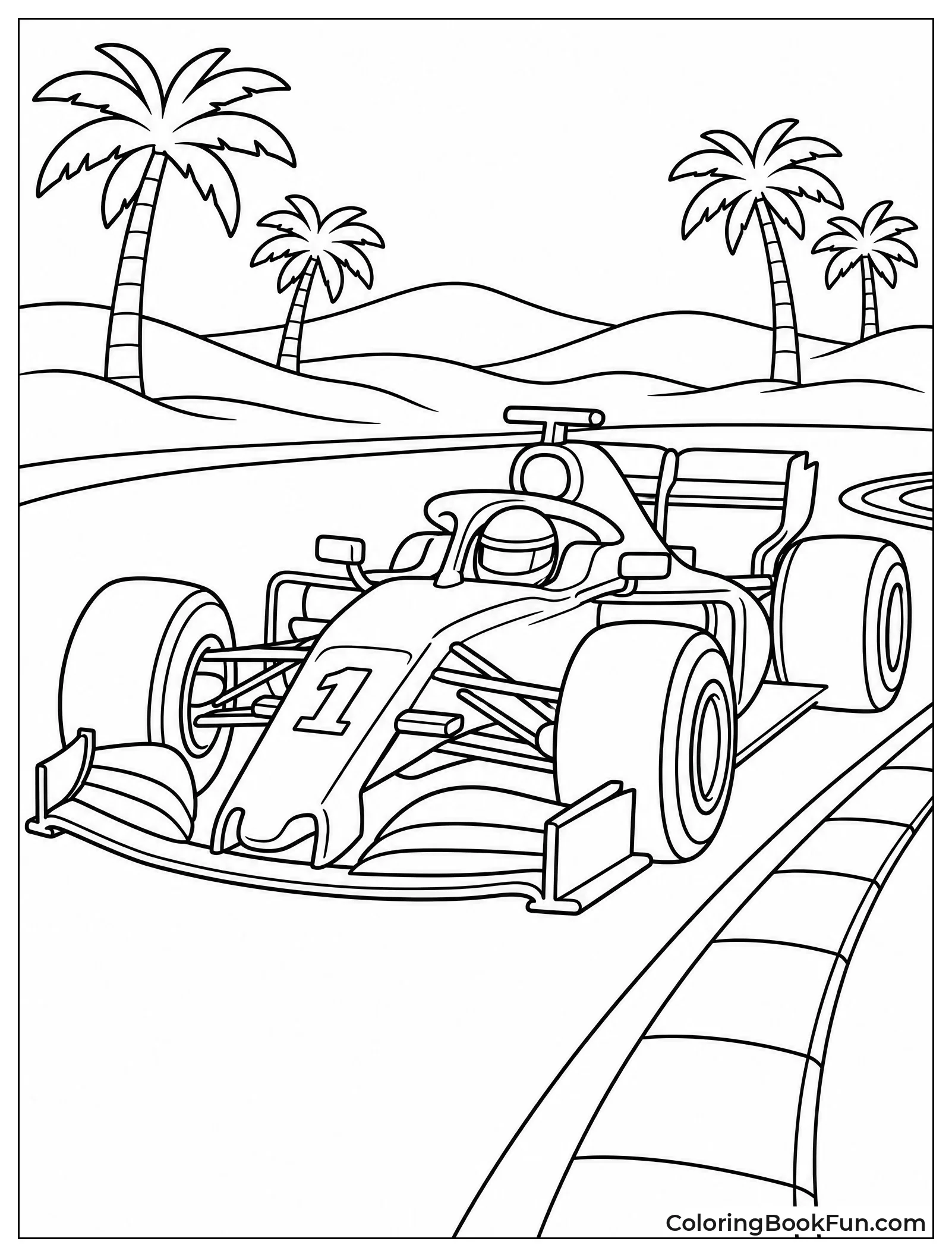 F1 Car Speeding through Desert Dunes