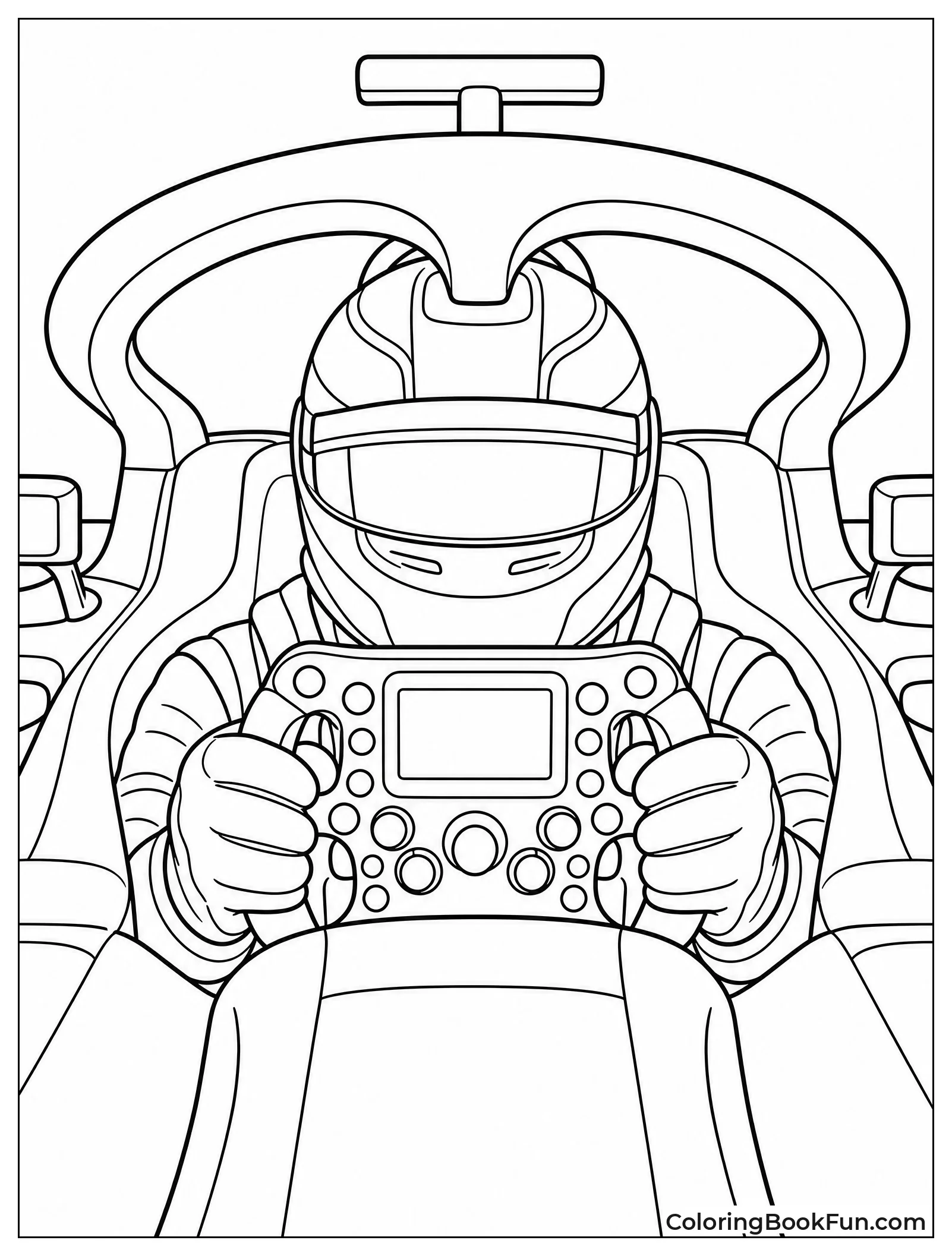 Driver Gripping Steering Wheel in Cockpit