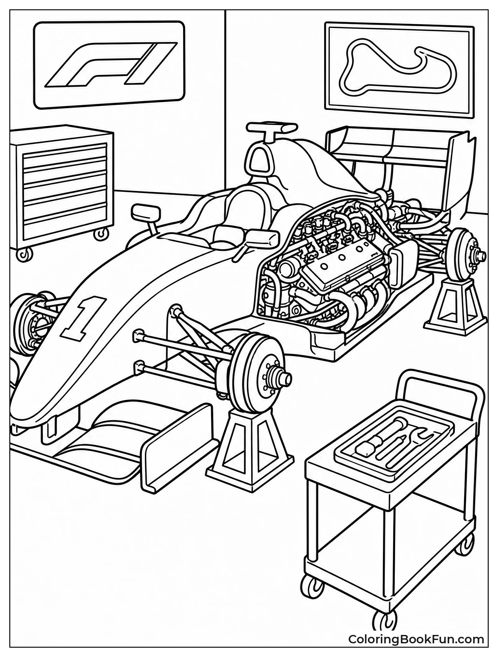 F1 Car Getting Repaired in Garage