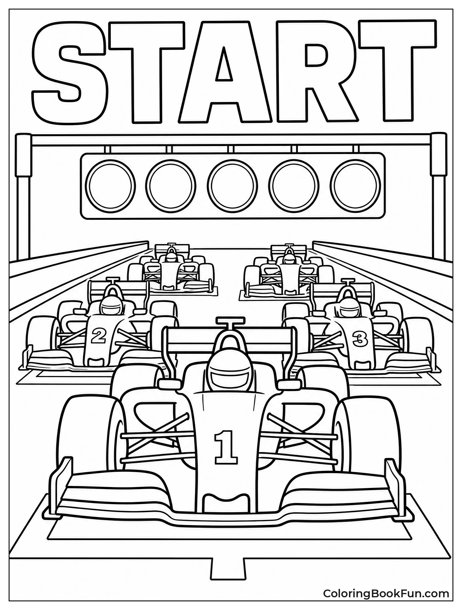 Cars Lined Up under Starting Lights