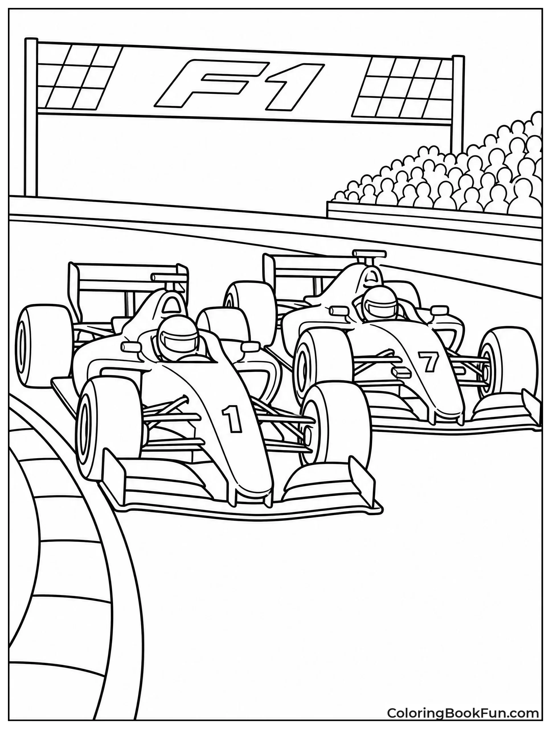 Two F1 Cars Racing Wheel to Wheel