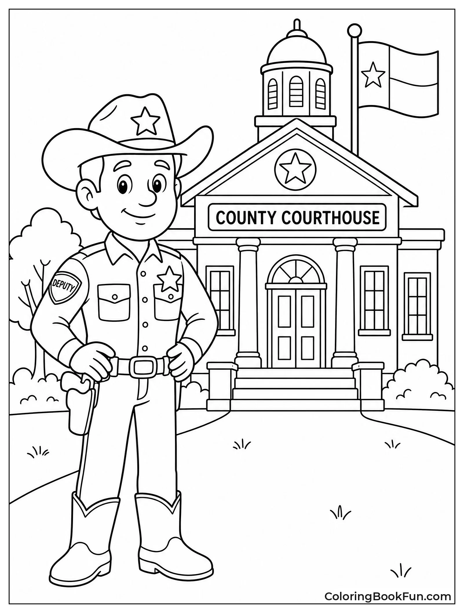Deputy Stands Outside Old Courthouse