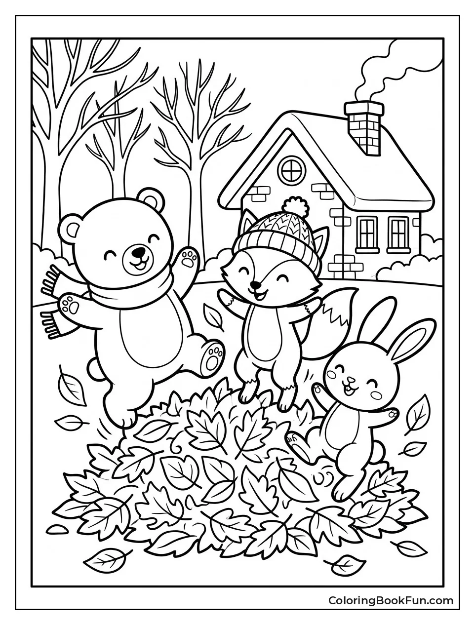 Animals Jump in Leaf Pile