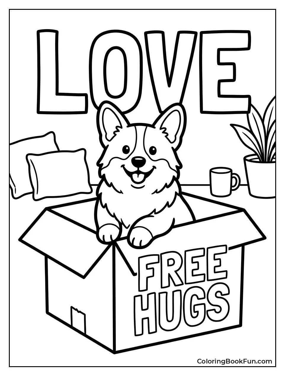 Corgi Sits in Cardboard Box