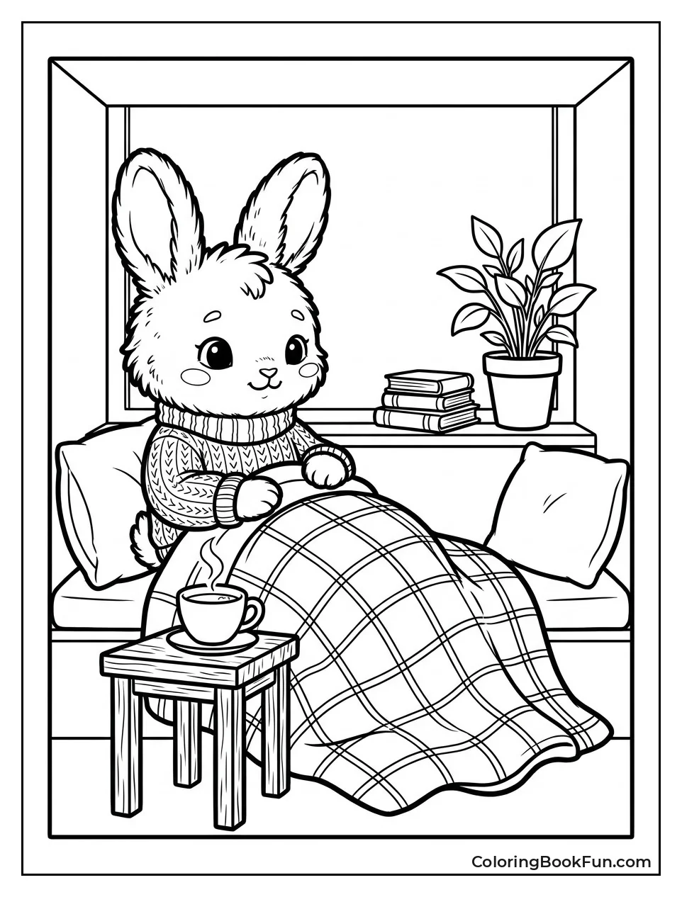 Bunny Snuggles in Soft Blanket