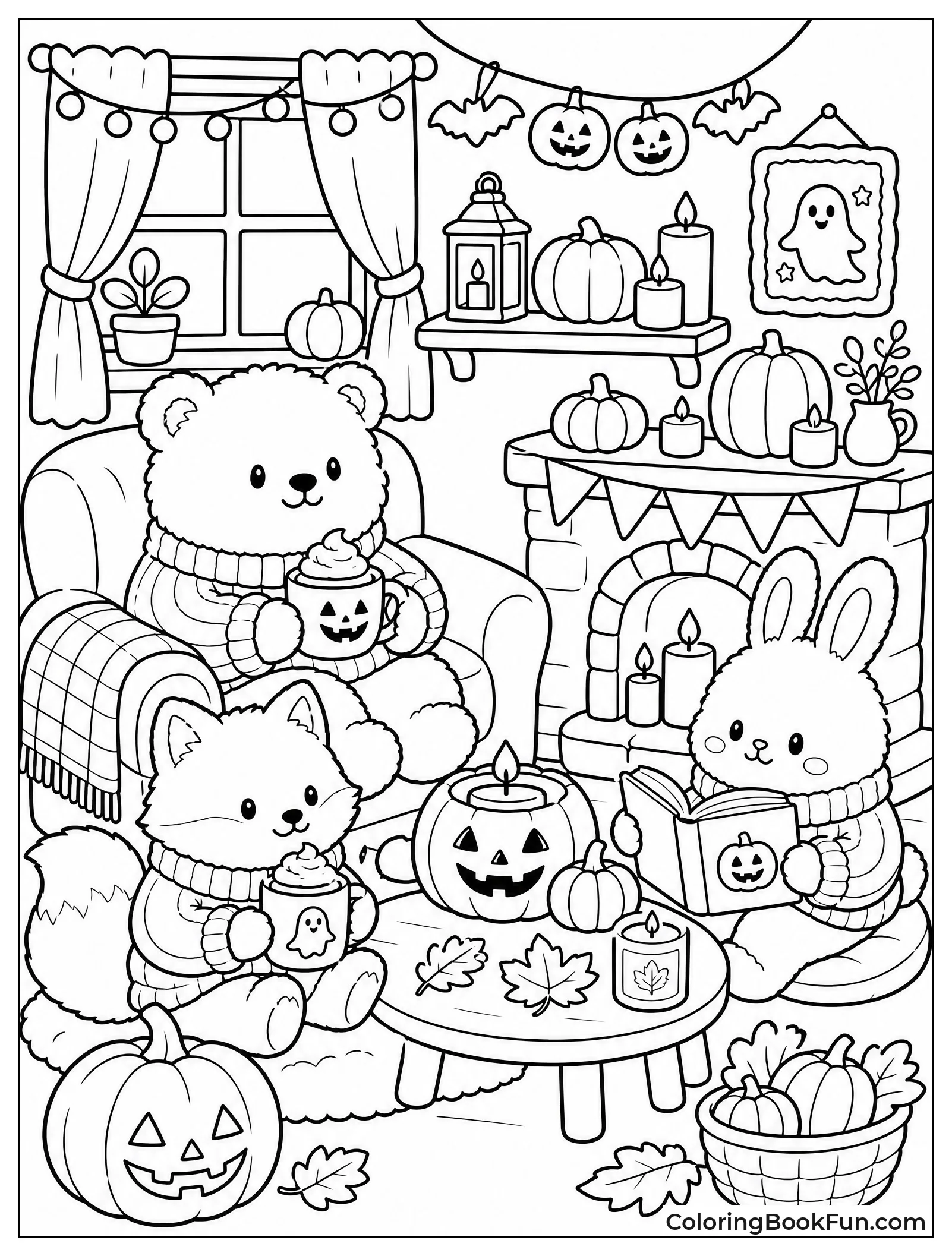 Fuzzy Animals Enjoy Cozy Halloween Night