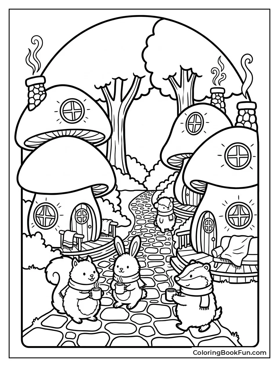 Path Lined with Mushroom Houses