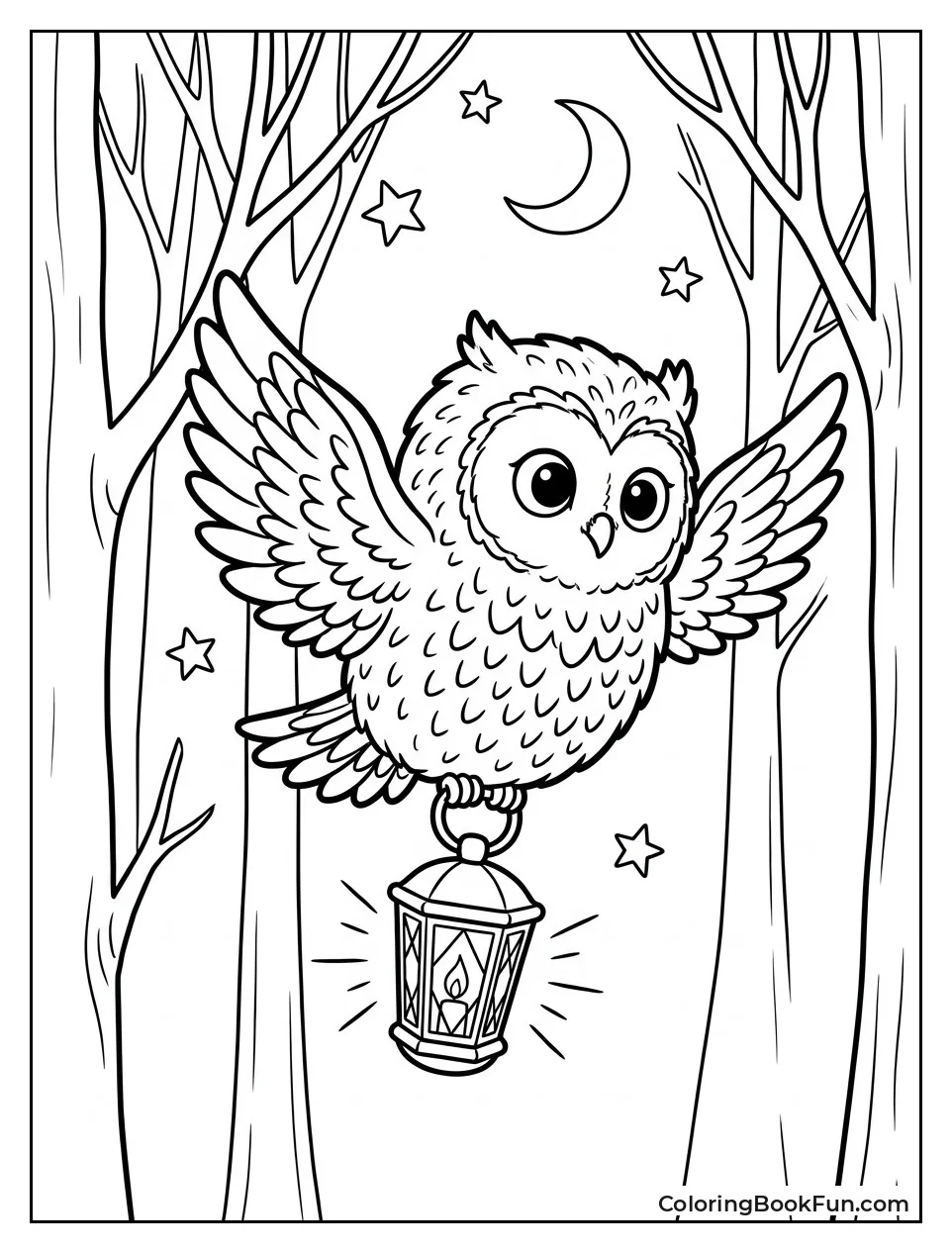 Owl Flies with Glowing Lantern