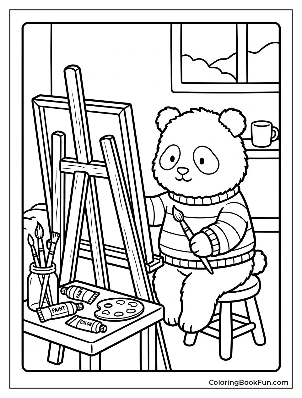 Panda Paints at Easel