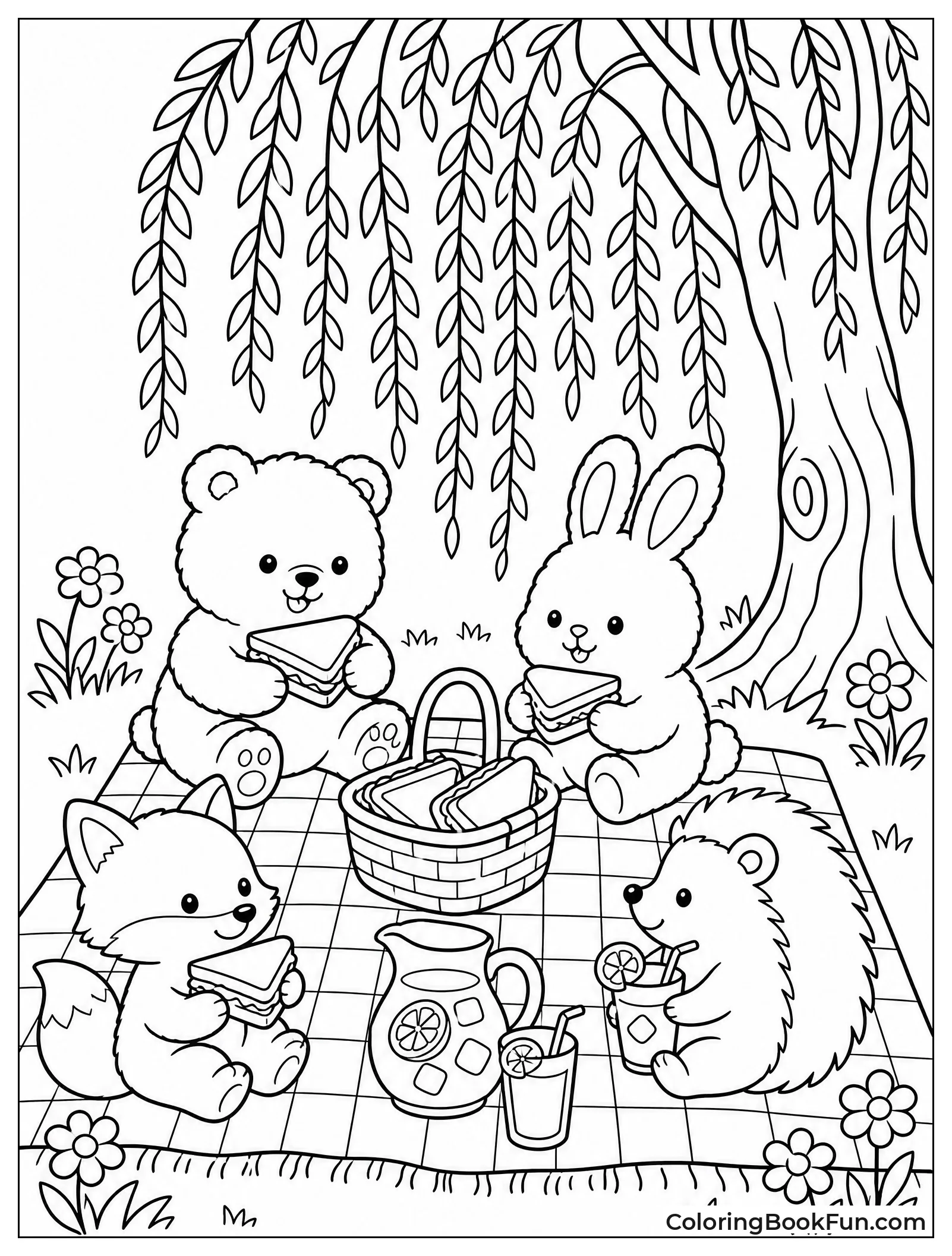Animals Picnic Under Willow