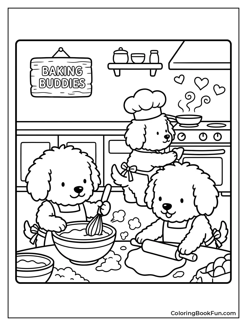 Puppies Bake Cookies in Kitchen