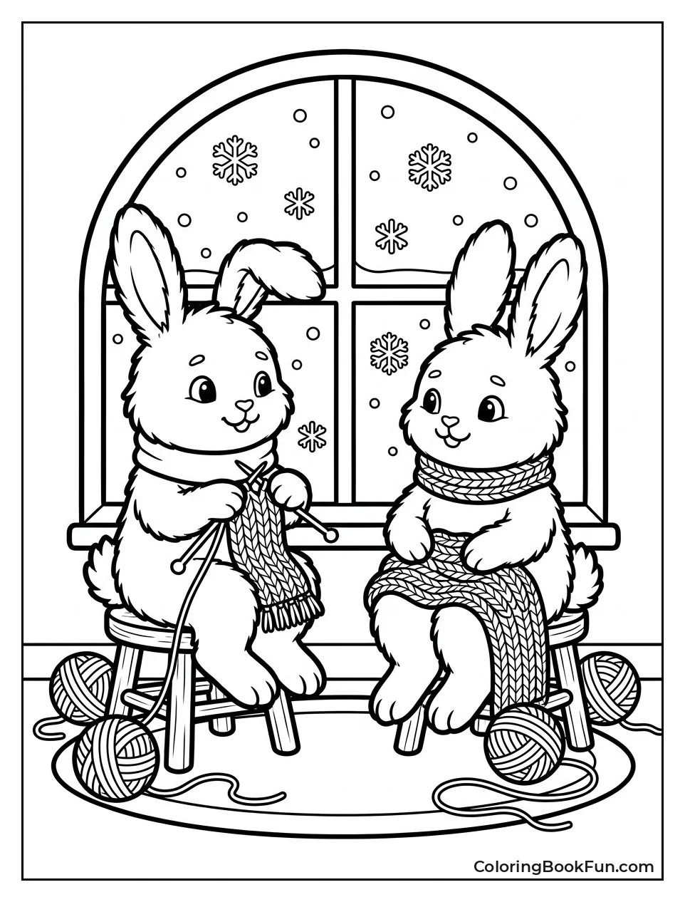 Rabbits Knit Scarves by Window