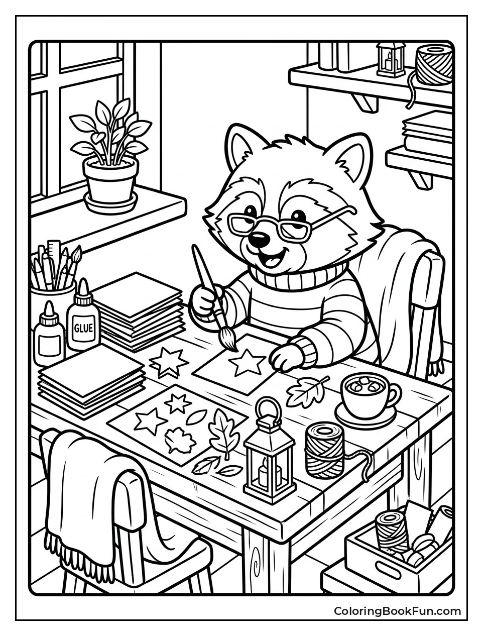 Raccoon Makes Crafts at Table