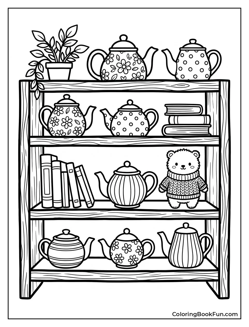 Shelf Shows Colorful Teapots