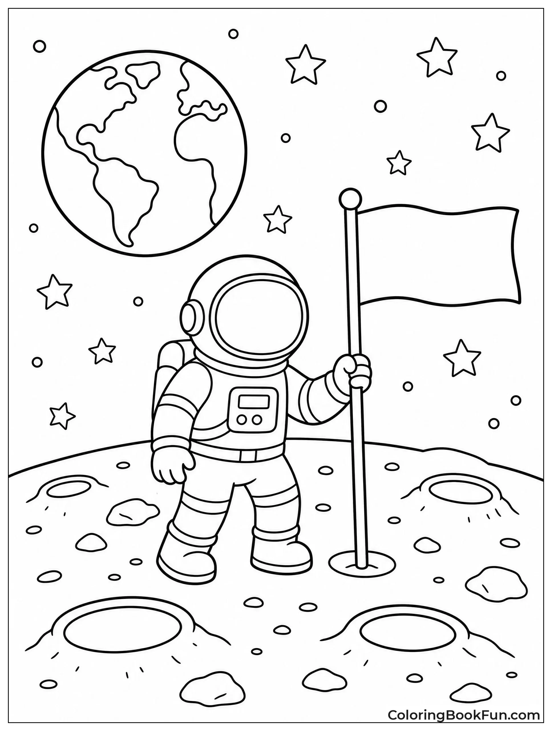 Astronaut Planting Flag on Moon