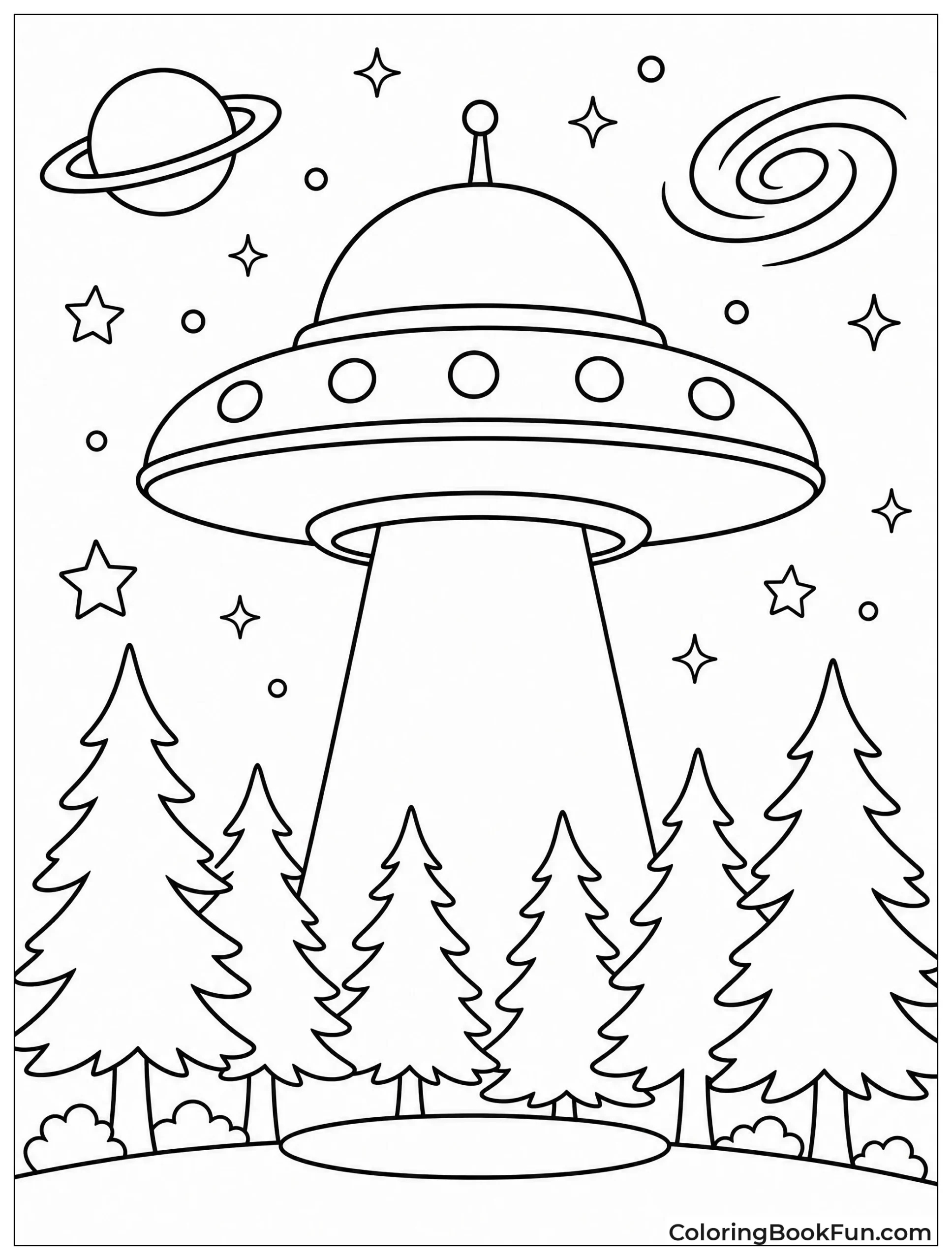Ufo Flying over Pine Forest