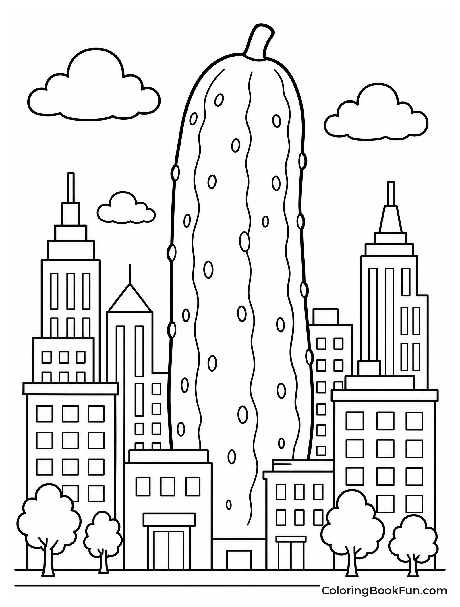 Giant Pickle Towering Over City