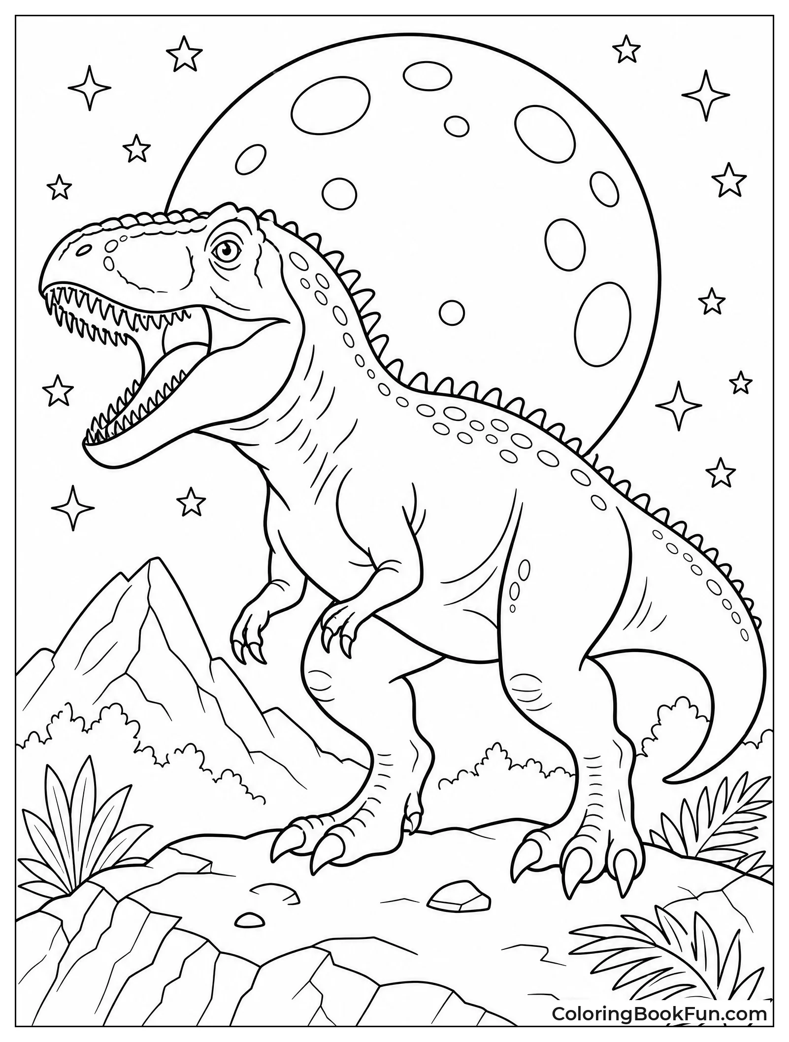 Giganotosaurus Against Moonlit Night Sky
