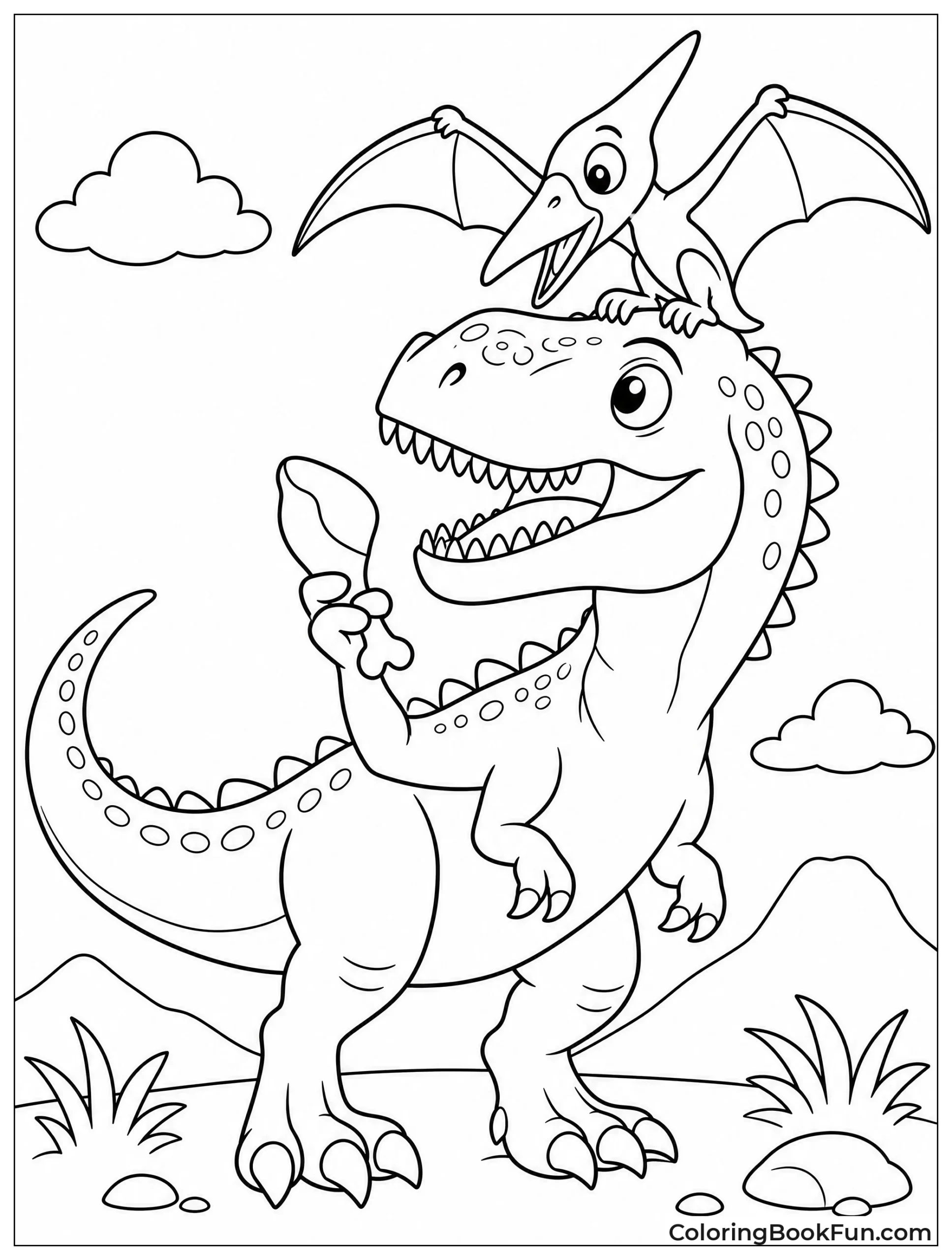 Giganotosaurus Sharing Snack with Pterosaur