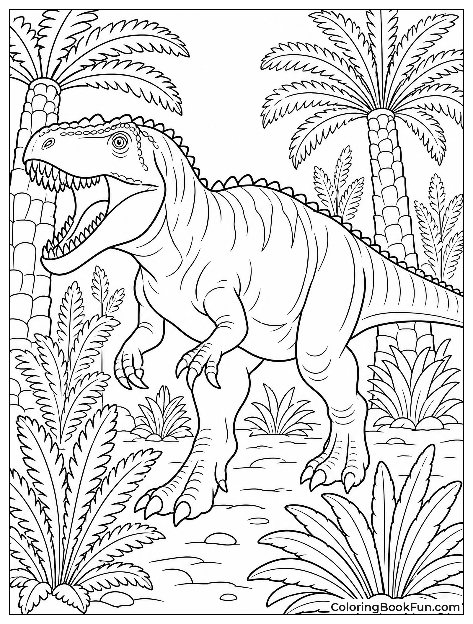 Giganotosaurus Walking Through Fern Forest