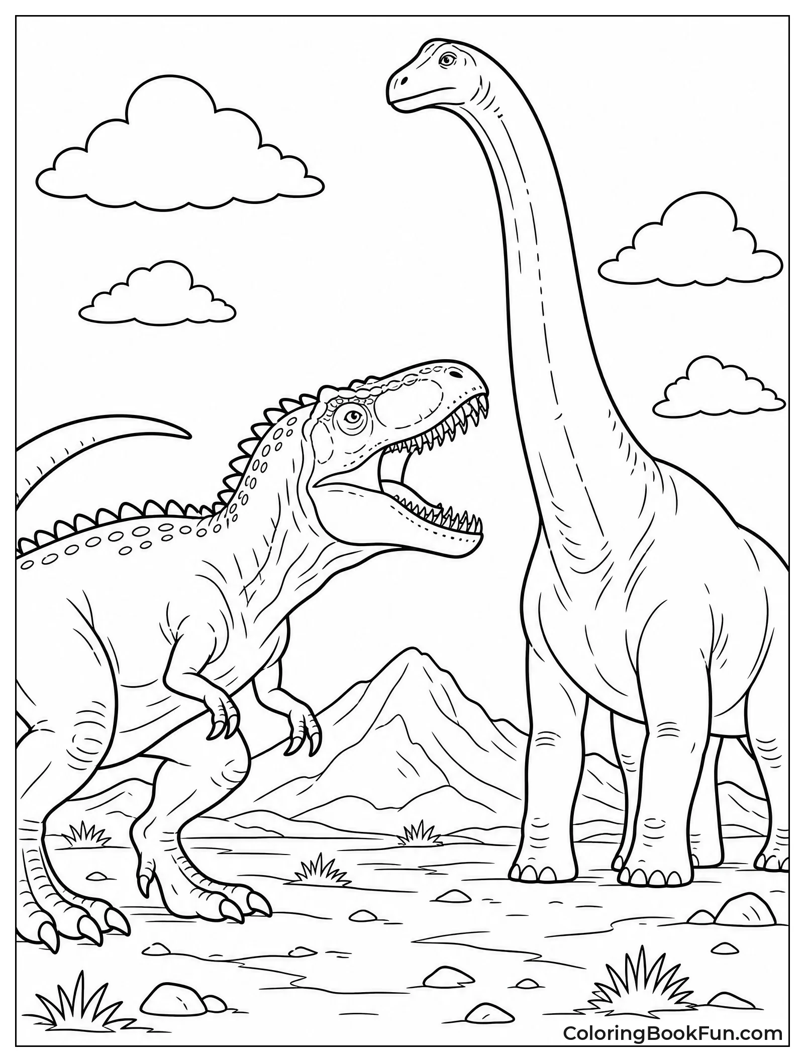 Giganotosaurus Facing Argentinosaurus on Plains