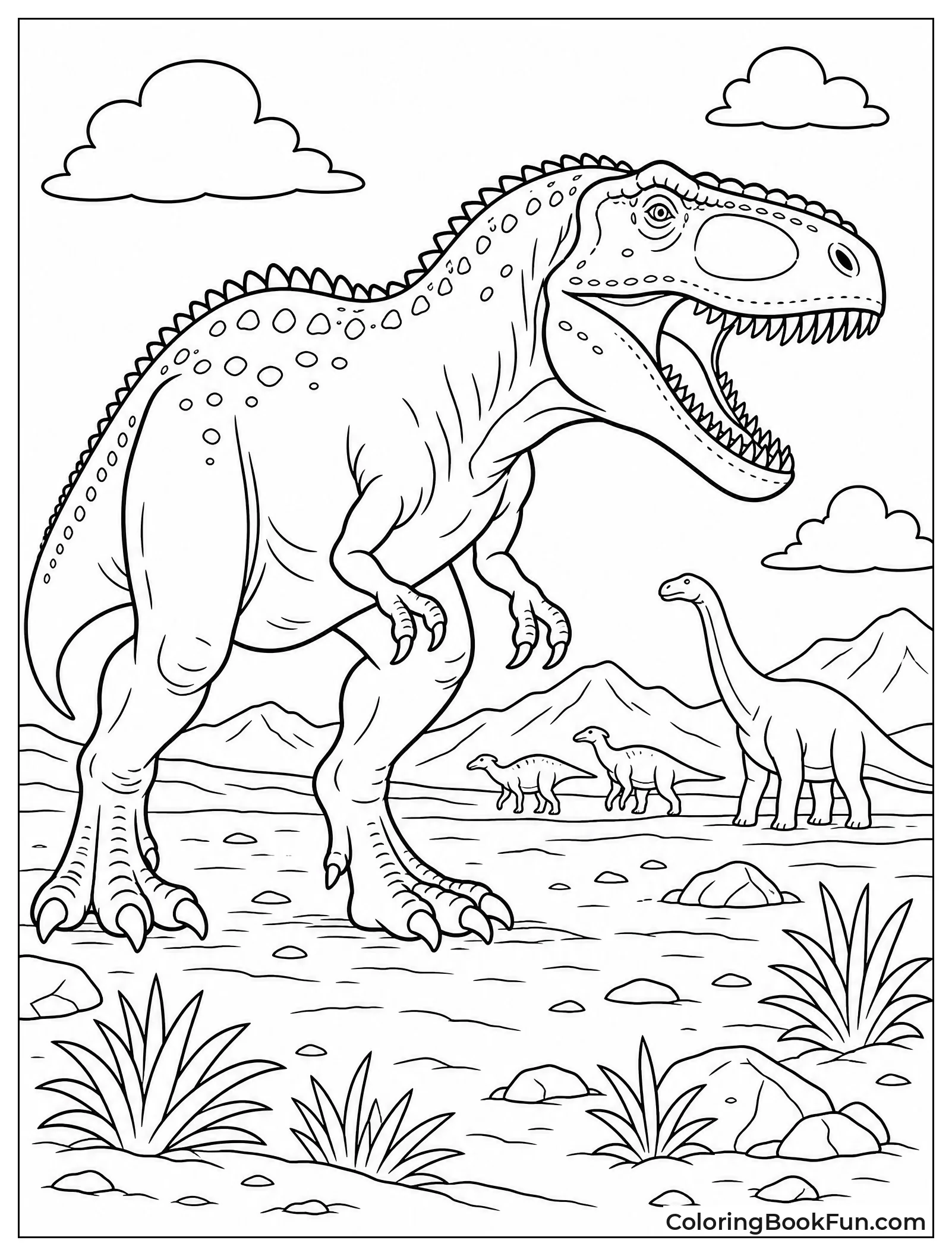 Giganotosaurus on Prehistoric Plains Landscape