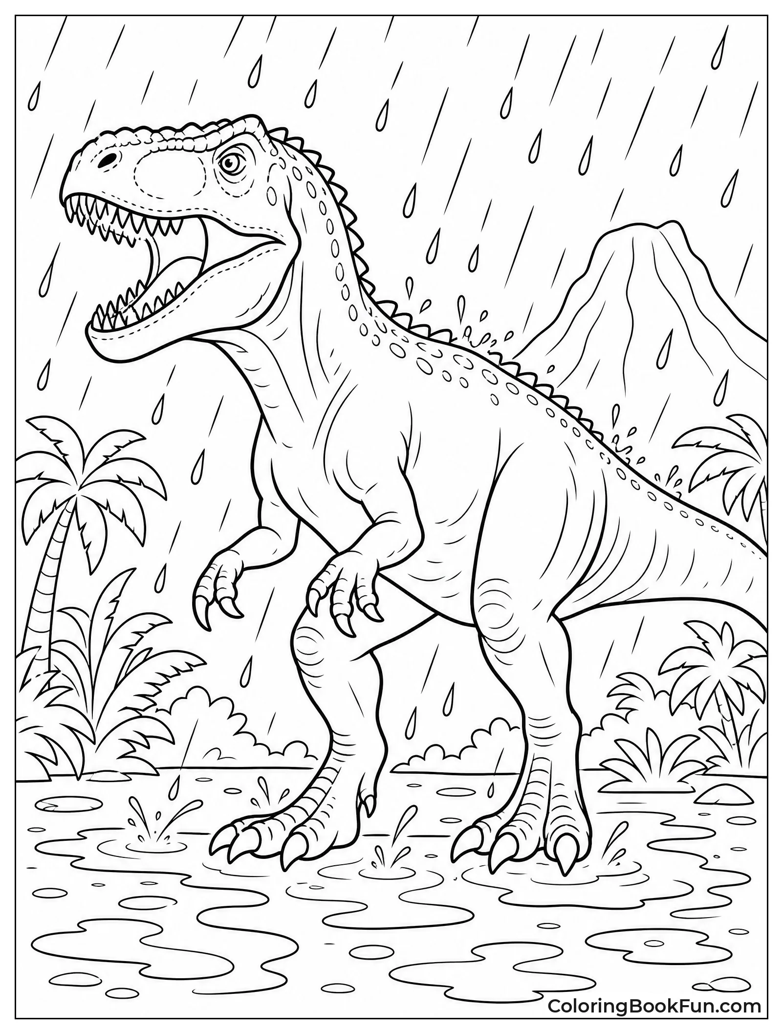 Giganotosaurus Standing in Heavy Rain