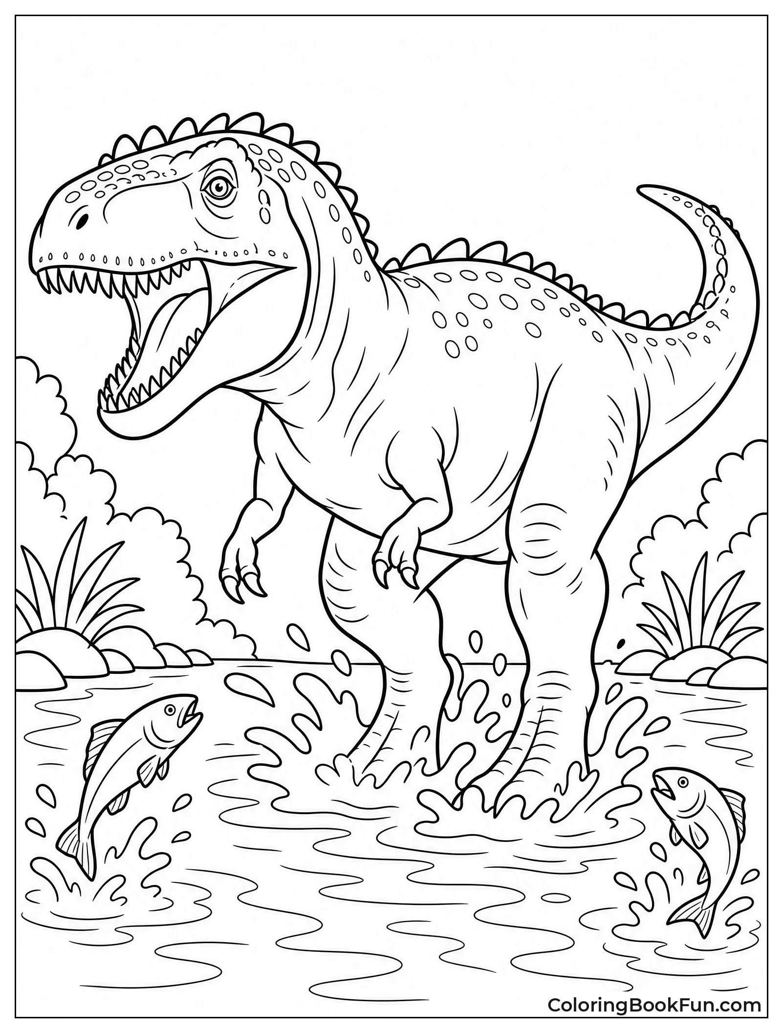 Giganotosaurus Wading Through Shallow River