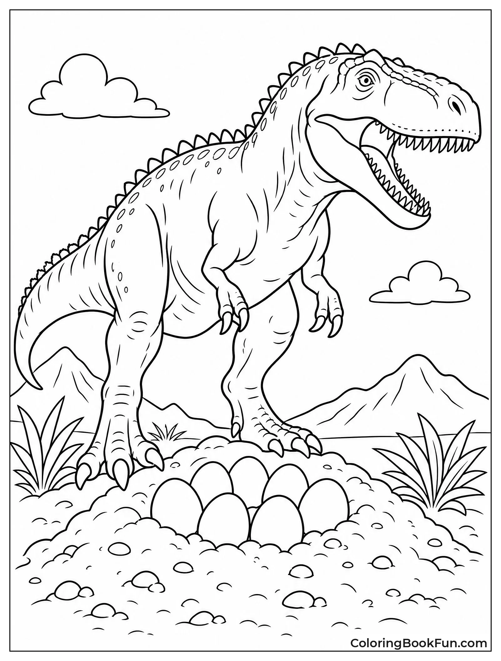 Giganotosaurus Guarding Nest of Eggs