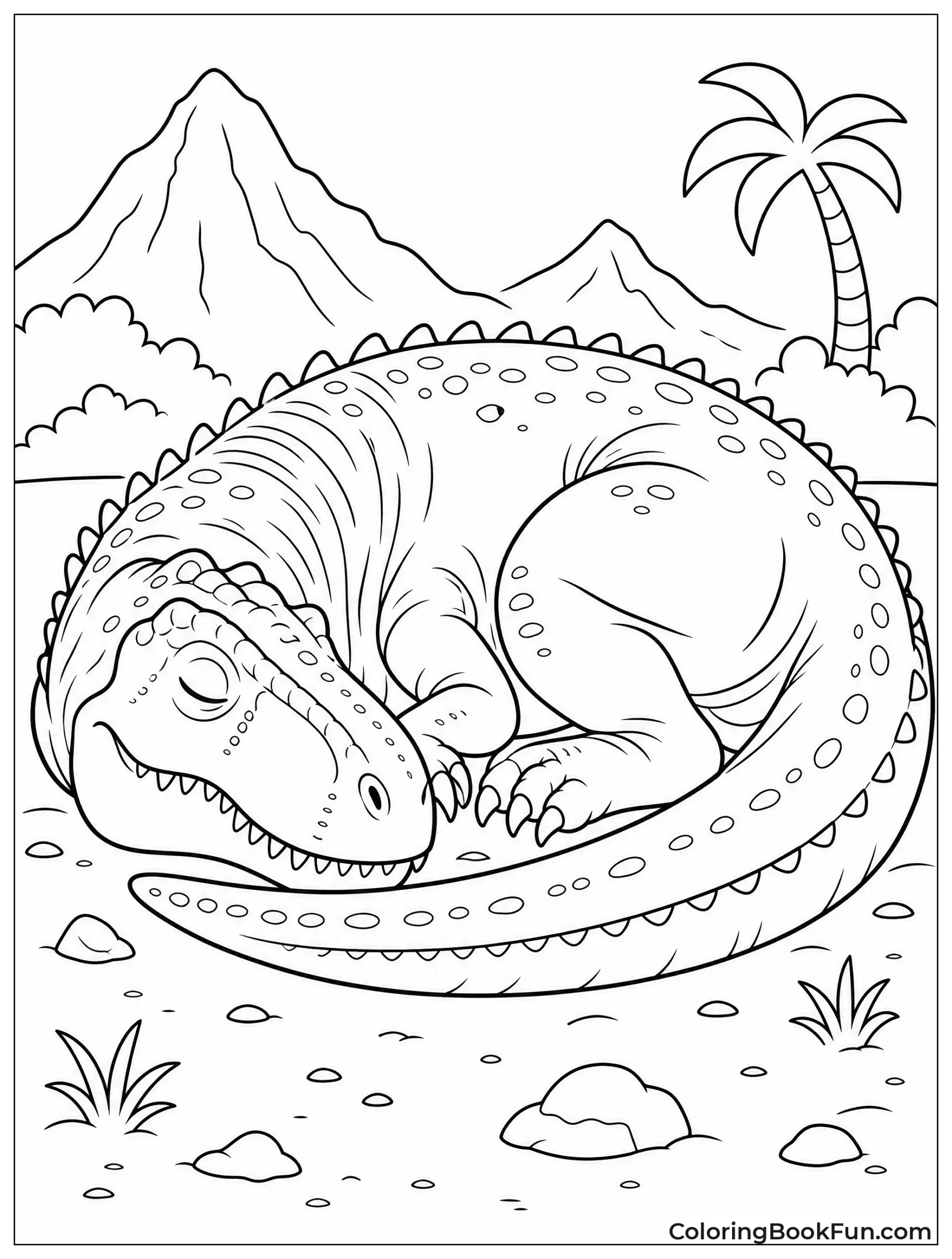 Peaceful Giganotosaurus Curled Up Sleeping