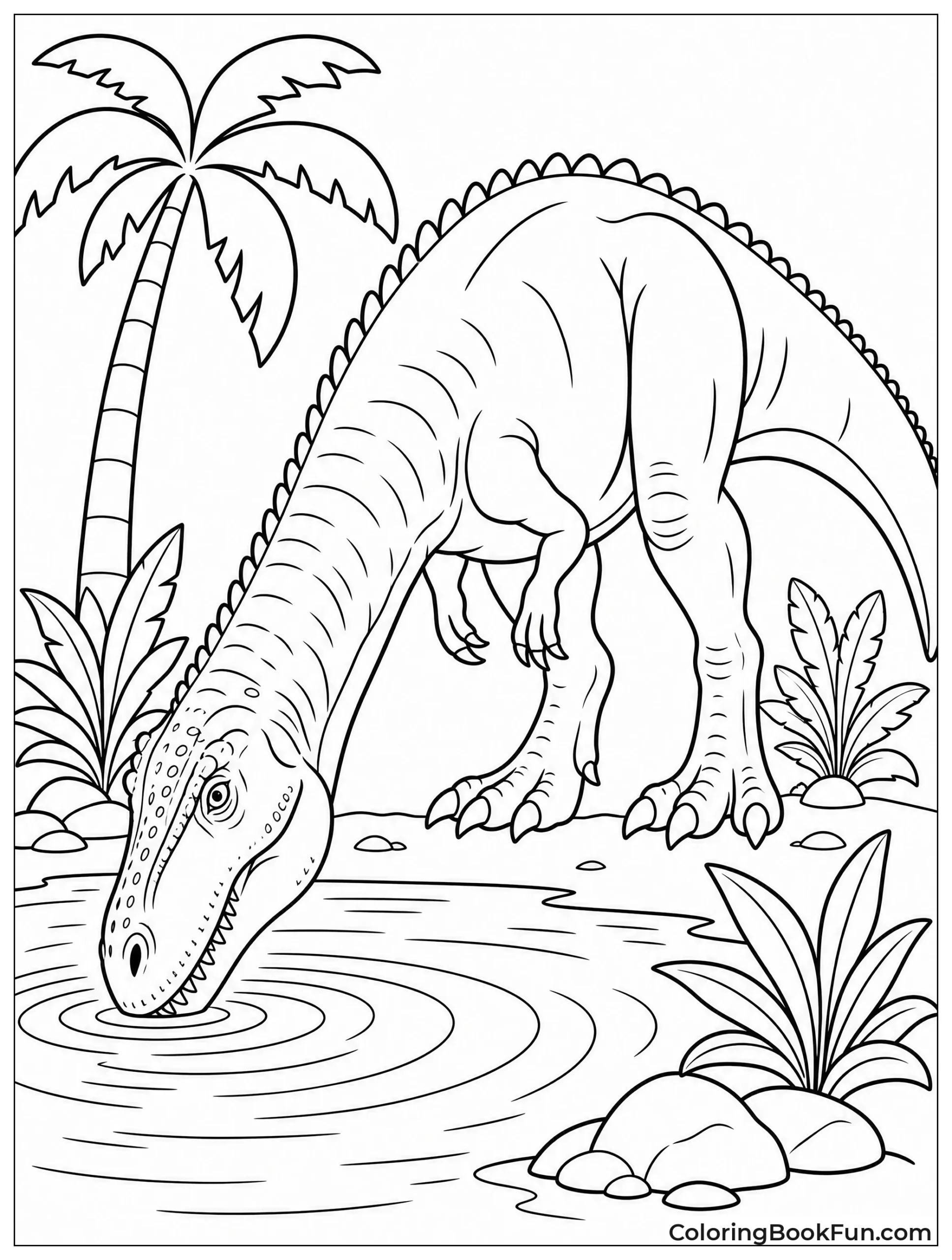 Giganotosaurus Drinking from Jungle Pool