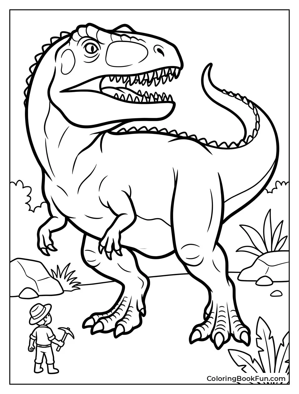 Tiny Paleontologist Near Giant Giganotosaurus