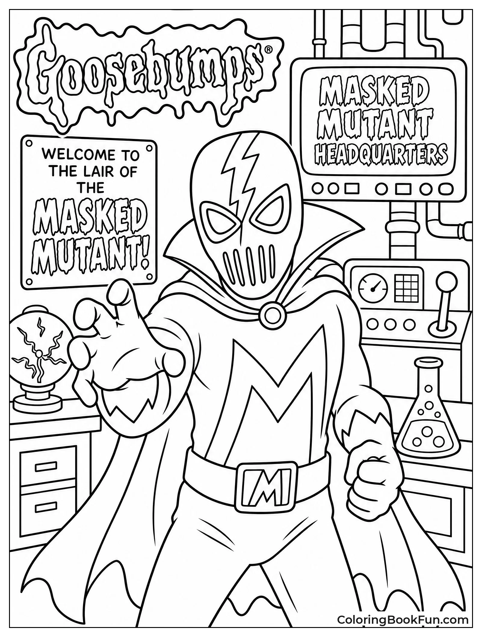 Masked Mutant Stands in Colorful Headquarters