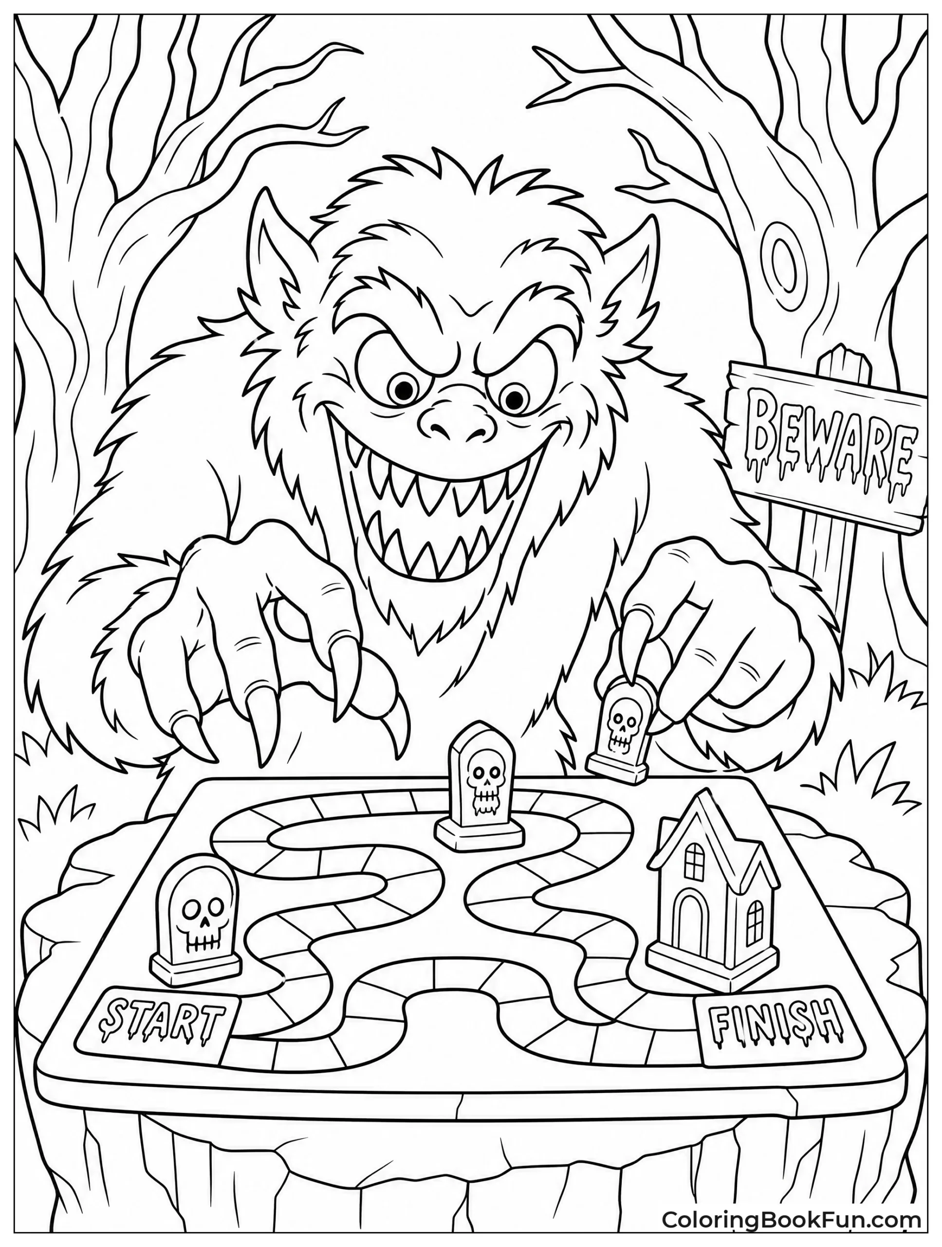 Blue Monster Plays Game in Forest