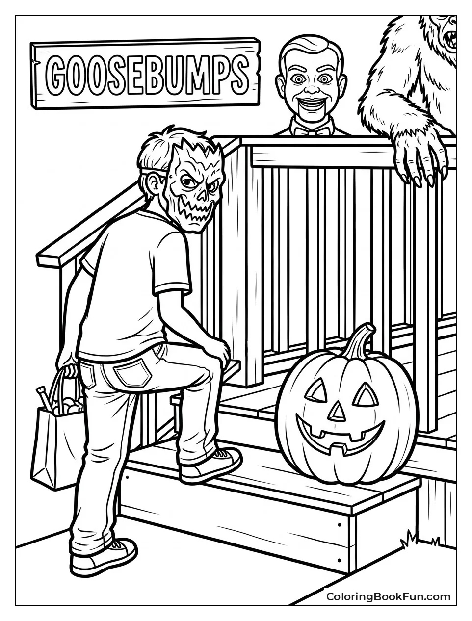 Boy Wears Scary Monster Mask