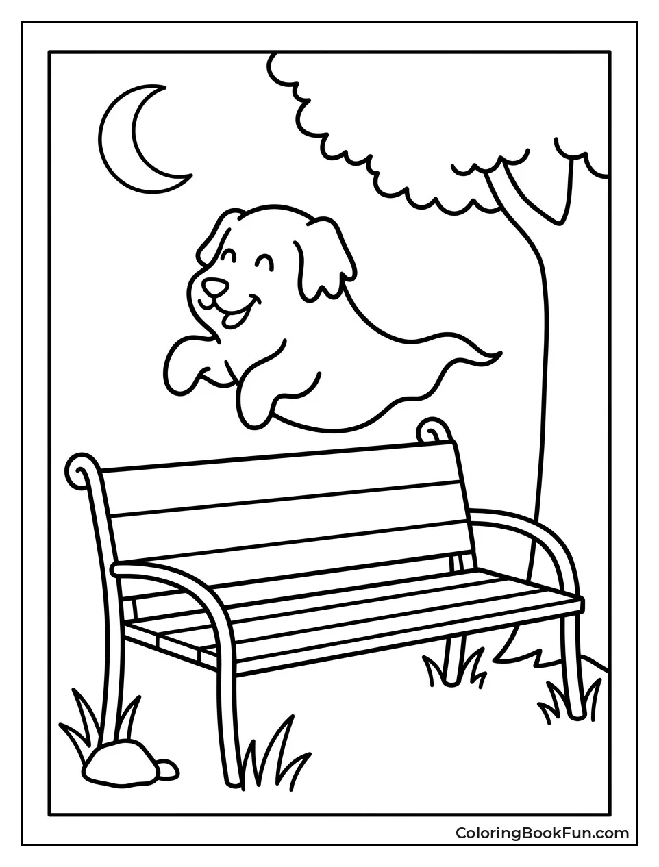 Friendly Ghost Dog Floats Above Bench